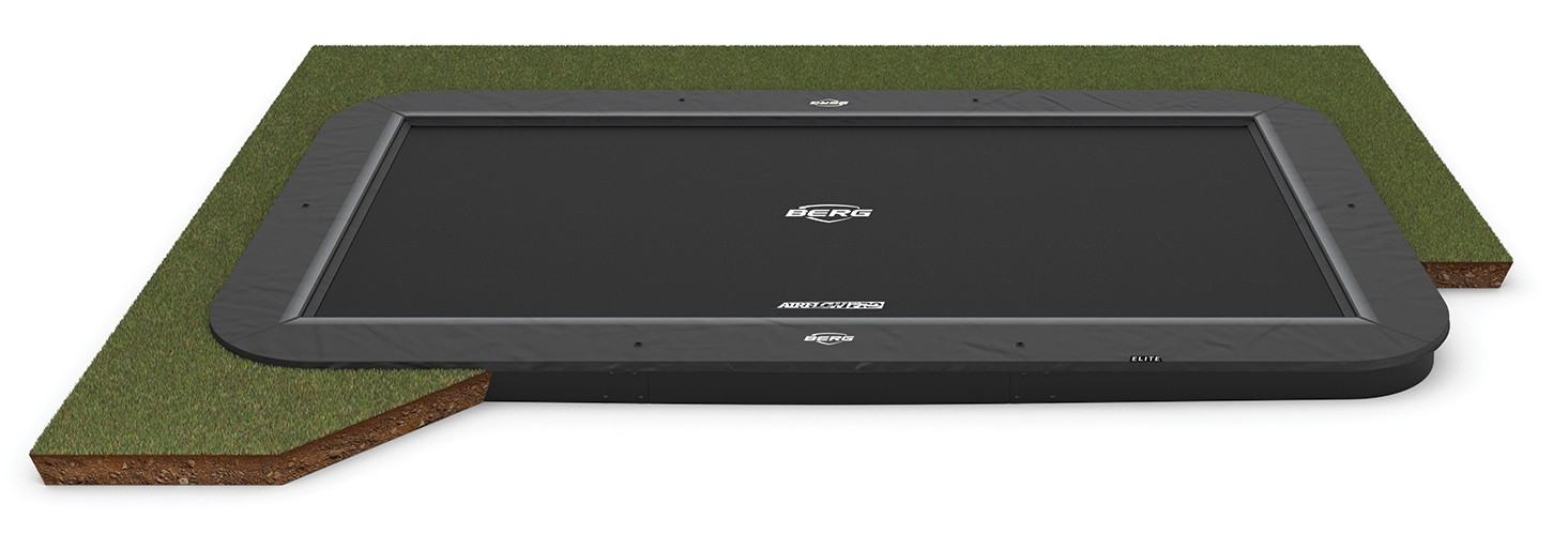 BERG Trampoline Ultim Elite - FlatGround - 500 x 300 cm - Antraciet Grijs - met Airflow PRO Springmat - Twinspring