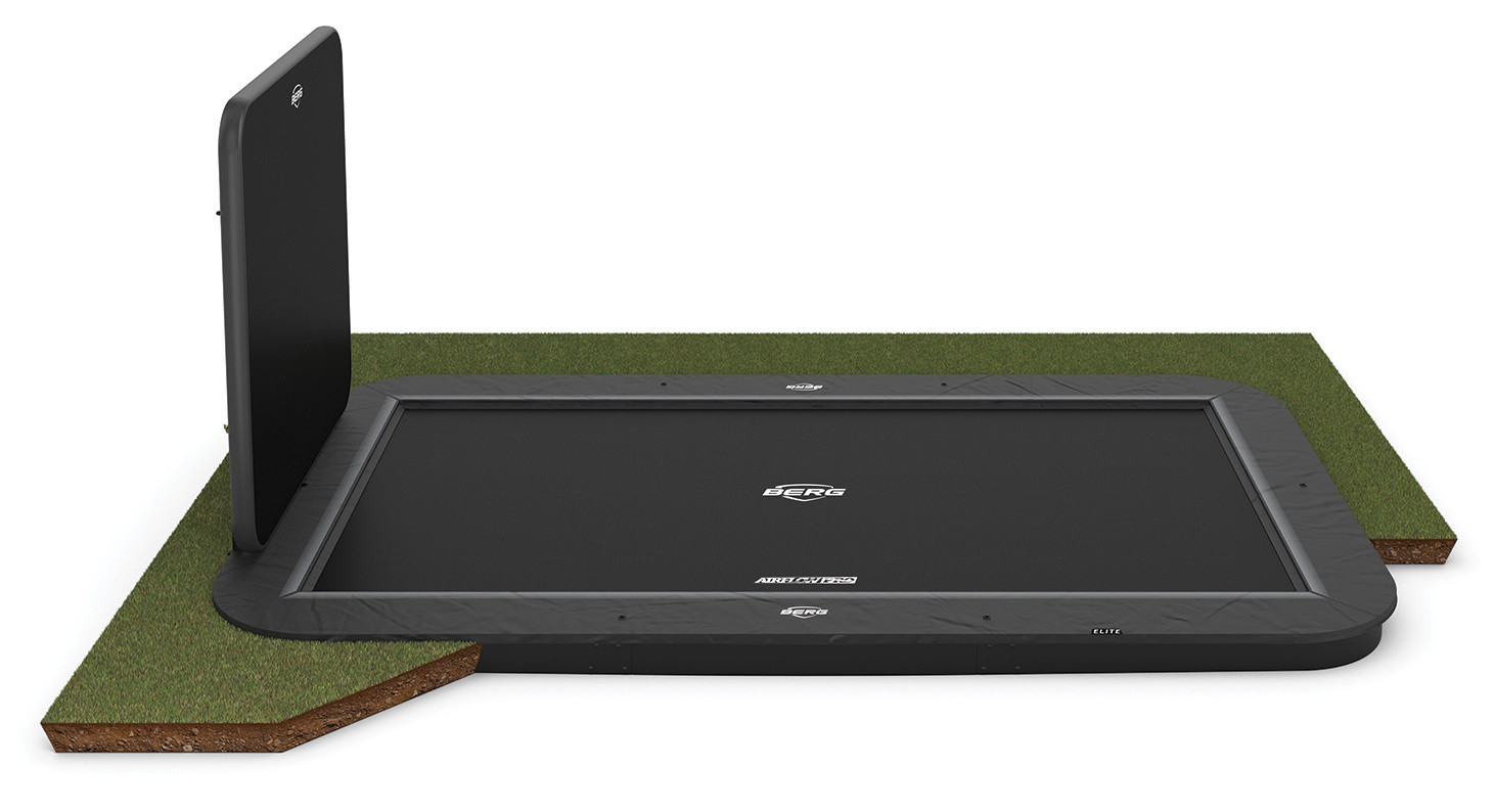BERG Trampoline Ultim Elite - Flatground - 500 x 300 cm - Antraciet Grijs - Airflow PRO Springmat - Met Aerowall 200 x 200 cm - Twinspring PRO