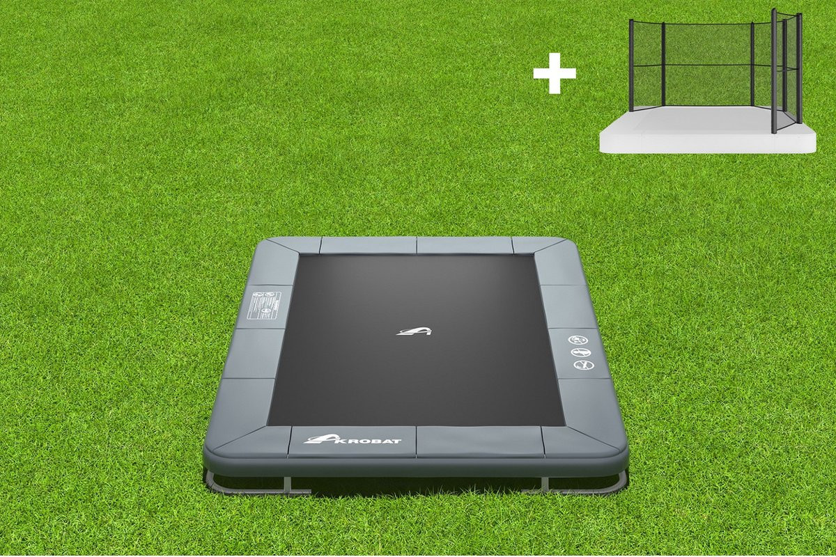 Akrobat Trampoline Orbit met Half Veiligheidsnet - Inground - 305 x 183 cm - Grijs 