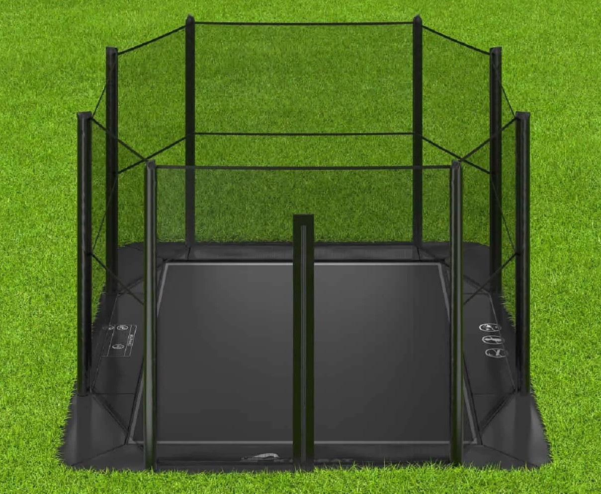 Akrobat Trampoline Primus met Veiligheidsnet - Flat to the Ground - 335 x 244 cm - Zwart / Zwart