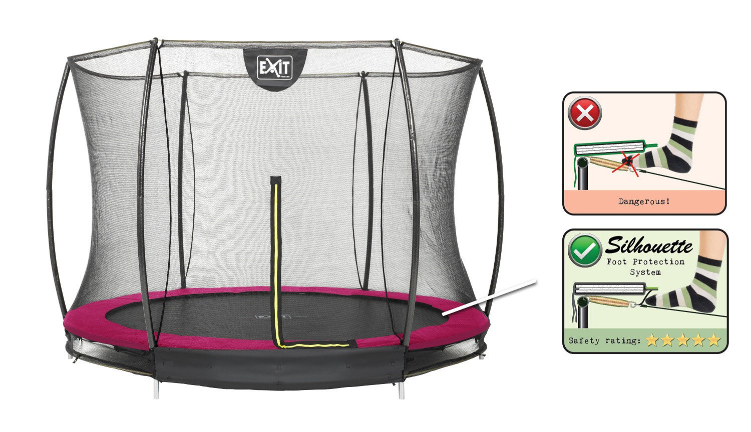 EXIT Silhouette Inground Trampoline 305 cm (10ft) met Veiligheidsnet - Roze