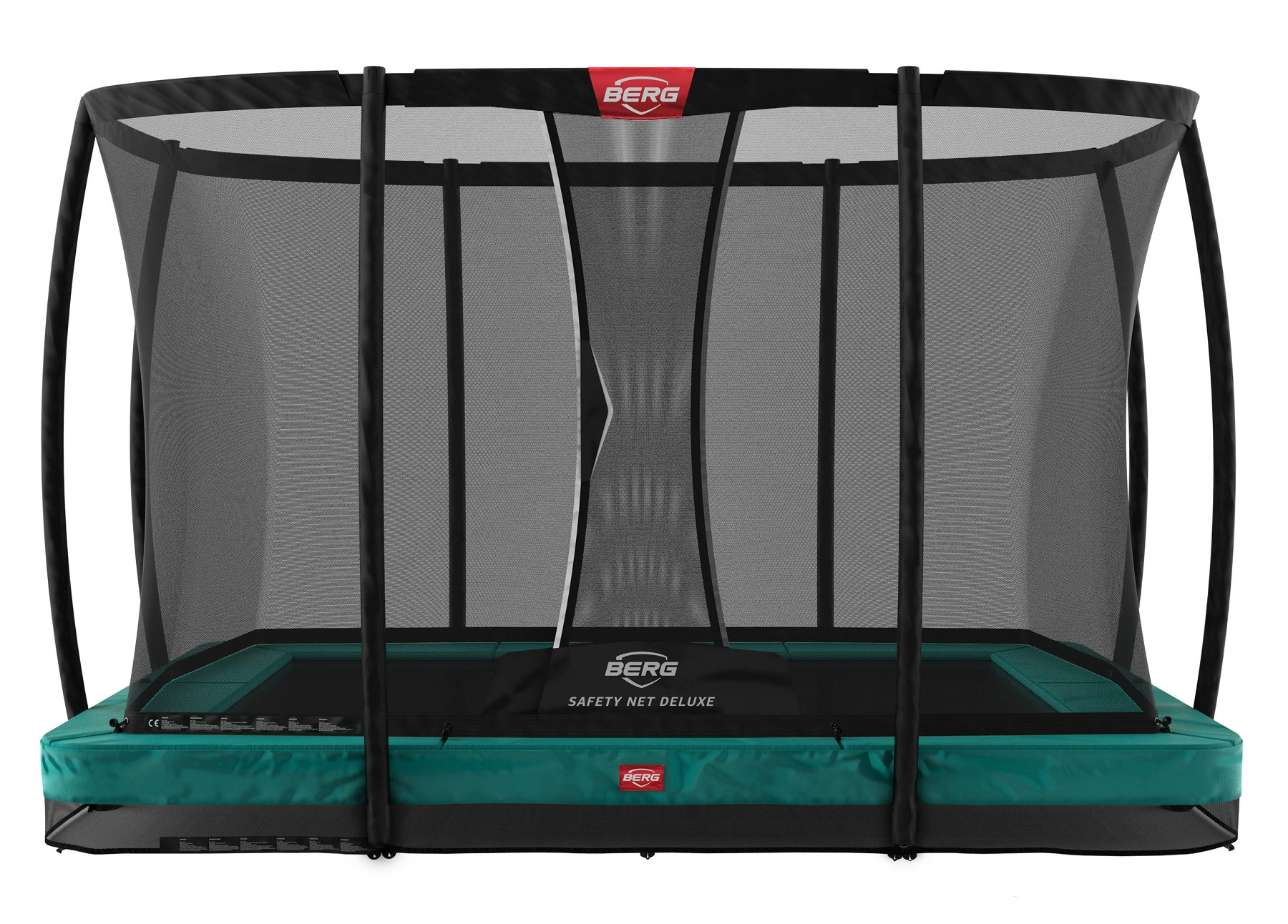 BERG Trampoline Ultim Champion met Veiligheidsnet - Safetynet Deluxe - InGround - 330 x 220 cm - Groen - met Airflow Springmat - Twinspring