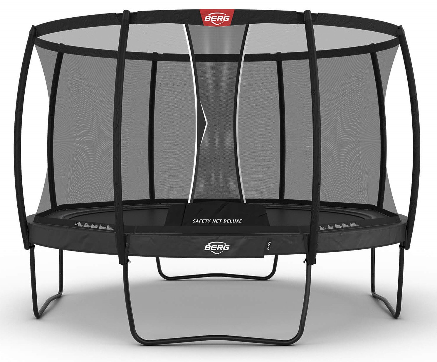 BERG Trampoline Elite met Veiligheidsnet - Safetynet Deluxe - 380 cm - Antraciet Grijs - Airflow PRO - Twinspring