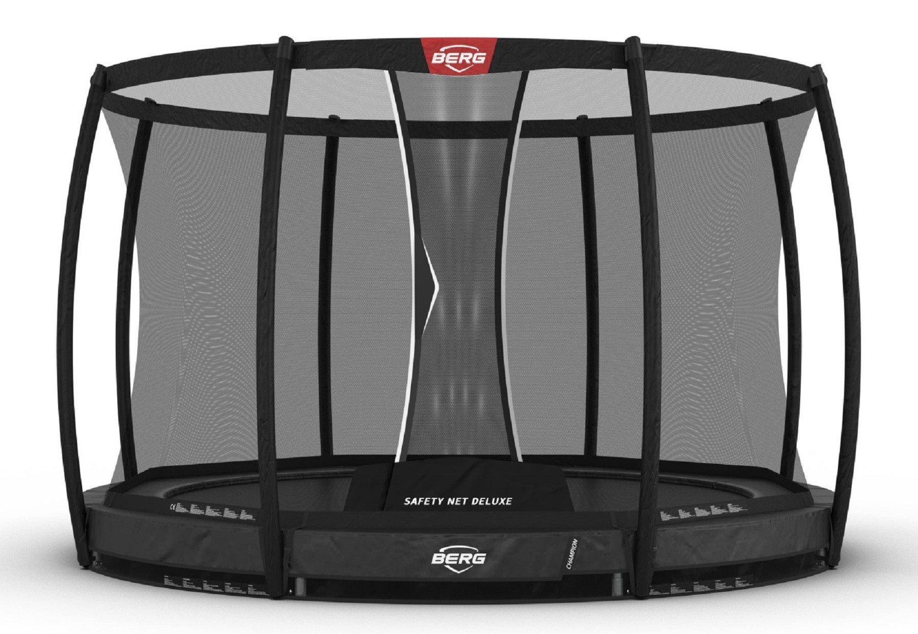 BERG Trampoline Champion met Veiligheidsnet - Safetynet Deluxe - InGround - Antraciet Grijs - 330 cm - Airflow PRO- Twinspring