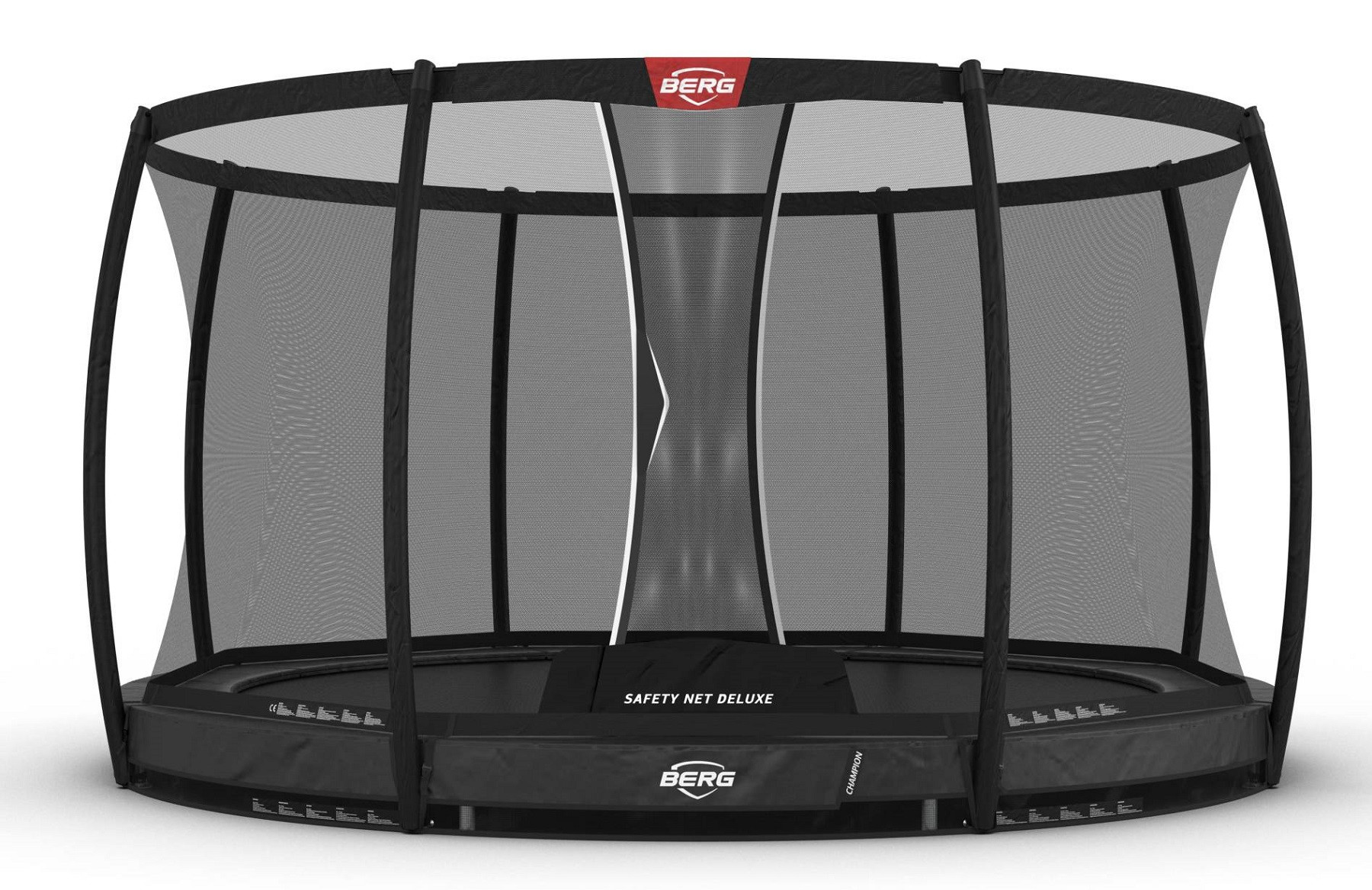 BERG Trampoline Champion met Veiligheidsnet - Safetynet Deluxe - InGround - 380 cm - Antraciet Grijs - Airflow PRO - Twinspring