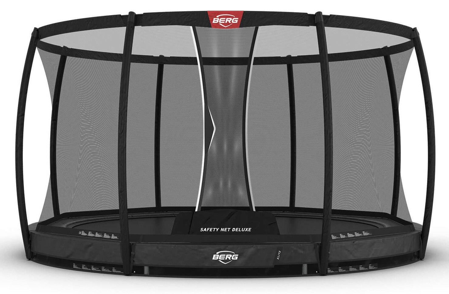 BERG Trampoline Elite met Veiligheidsnet - Safetynet Deluxe - Inground - 380 cm - Antraciet Grijs - AirFlow PRO - TwinSpring