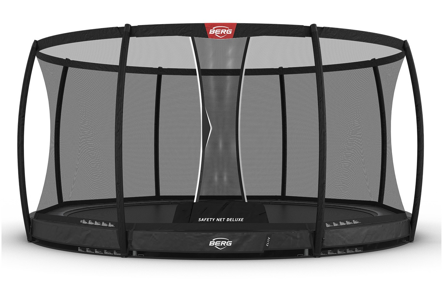 BERG Trampoline Elite met Veiligheidsnet - Safetynet Deluxe - InGround - 430 cm - Antraciet Grijs - Airflow PRO - Twinspring