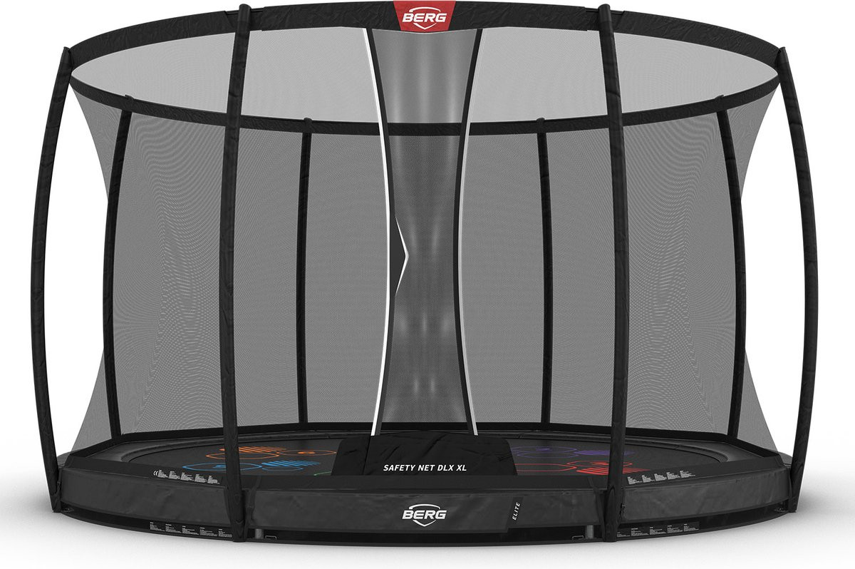 BERG Trampoline Elite Levels met Veiligheidsnet - Safetynet Deluxe XL - InGround - 430 cm - Antraciet Grijs - Airflow PRO - Twinspring