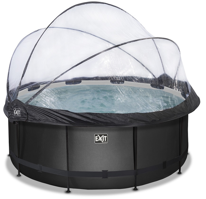EXIT Frame Zwembad - Black Leather - ø 360 x 122 cm - met Overkapping en Zandfilterpomp - Zwart