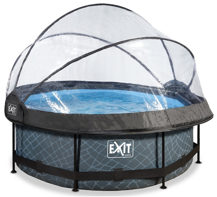 EXIT Frame Zwembad - Stone - ø 244 x 76 cm met Overkapping en Cartridge Filterpomp