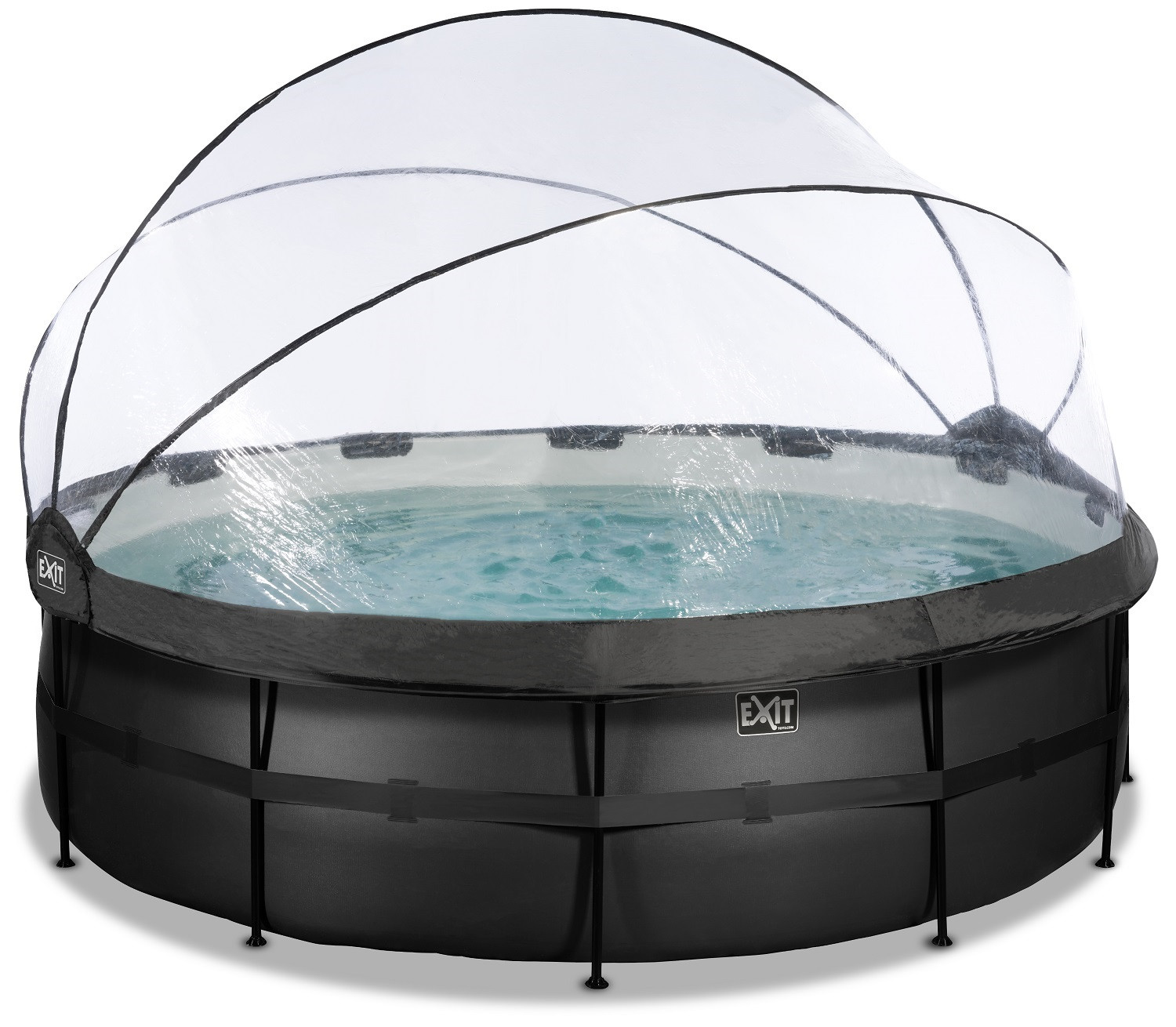 EXIT Frame Zwembad - Black Leather - ø 488 x 122 cm - met Overkapping en Zandfilterpomp en Trapje - Zwart