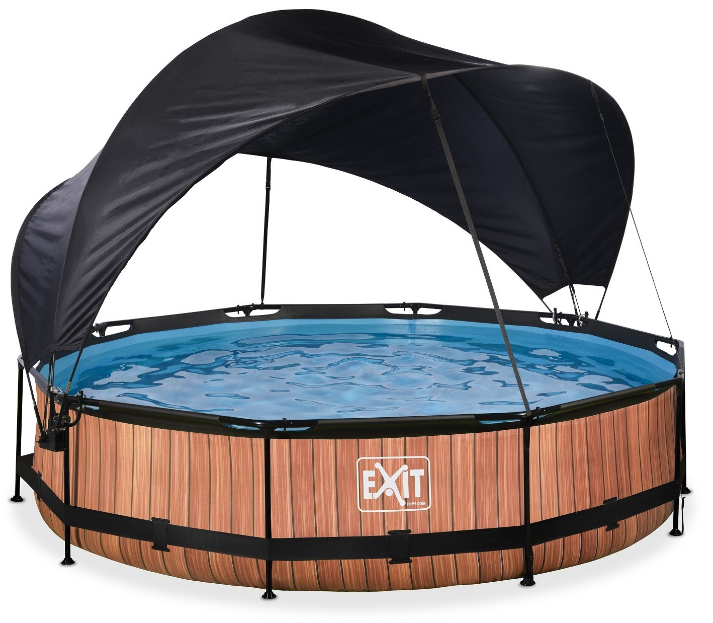 EXIT Frame Zwembad - Wood - ø 244 x 76 cm met Zonnedak en Cartridge Filterpomp