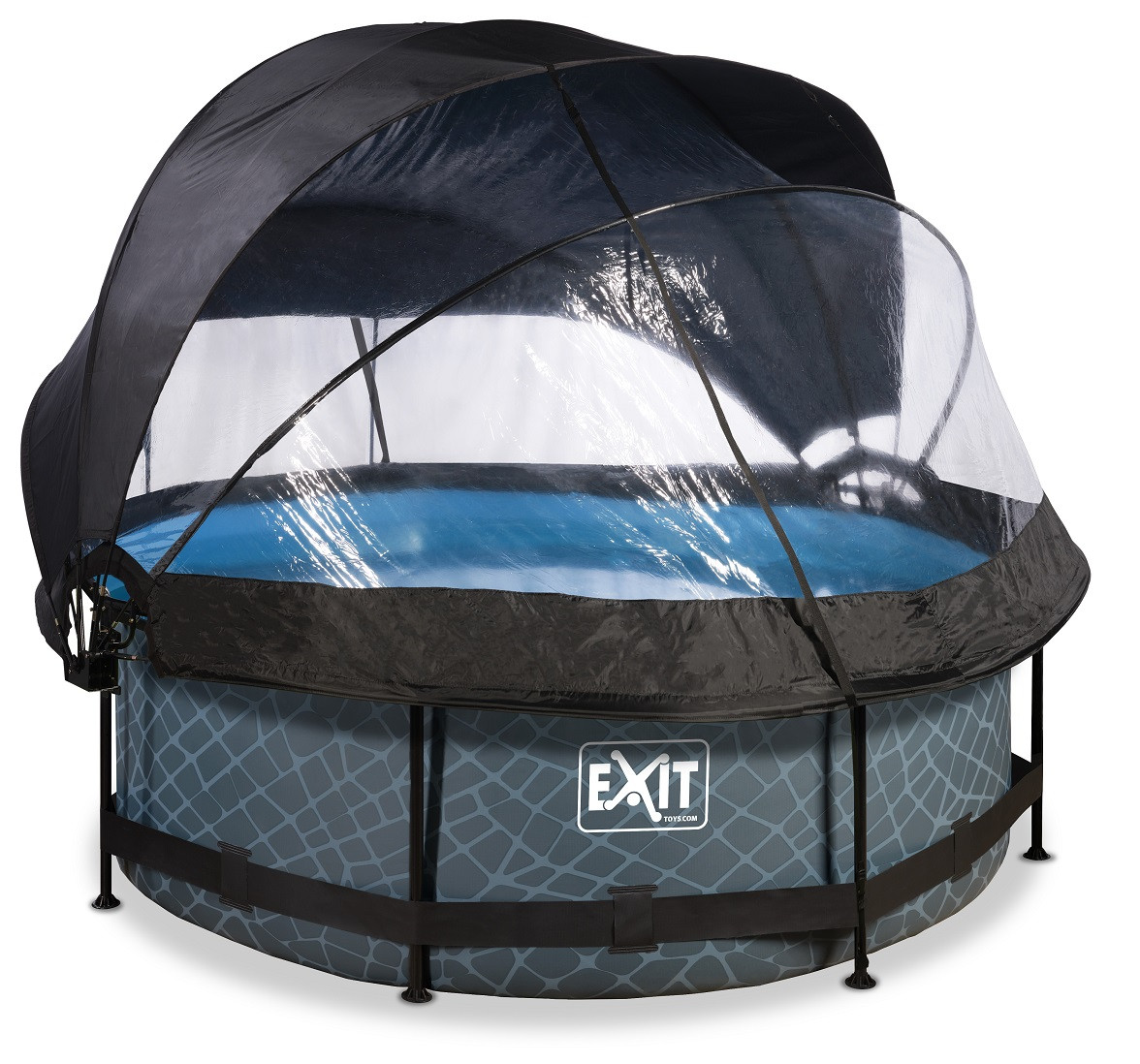 EXIT Frame Zwembad - Stone - ø 244 x 76 cm met Overkapping, Zonnedak en Cartridge Filterpomp