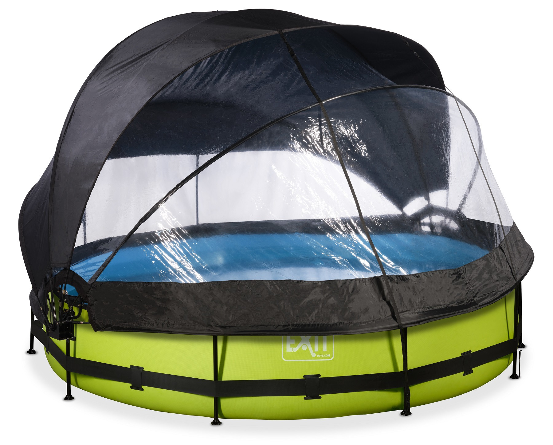 EXIT Frame Zwembad - Lime - ø 300 x 76 cm met Overkapping, Zonnedak en Cartridge Filterpomp