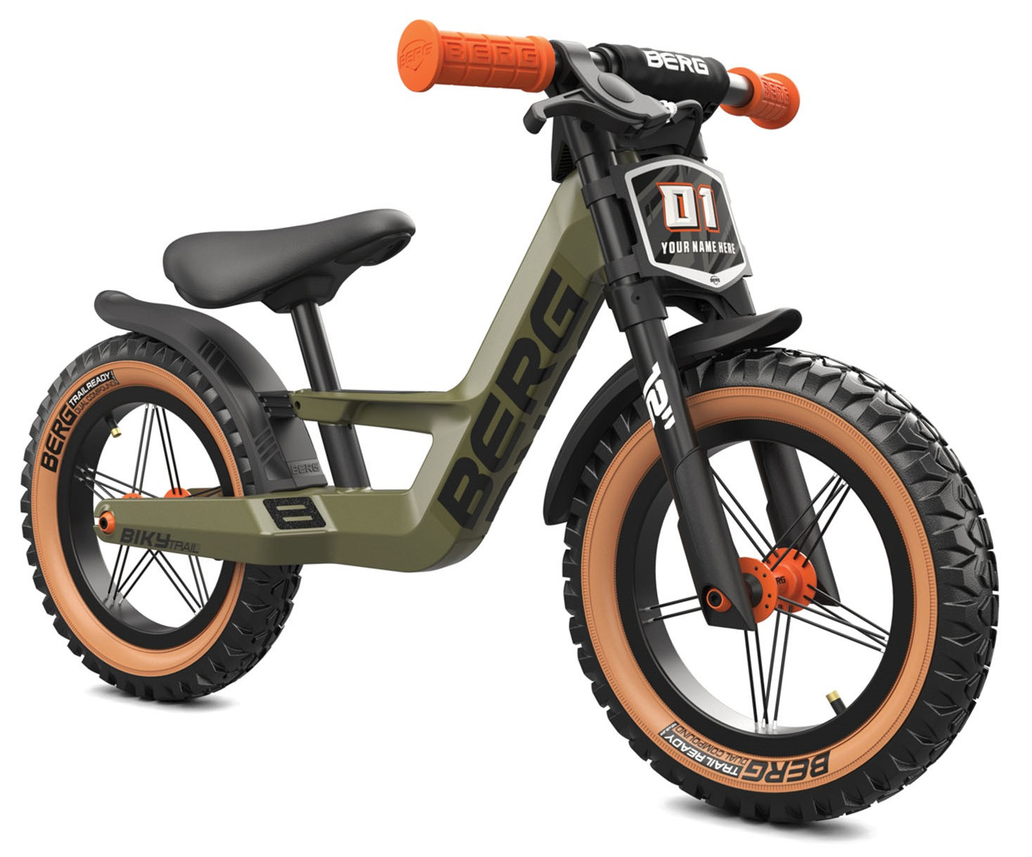 BERG Biky Trail - 12 inch - Loopfiets - met Handrem - Legergroen